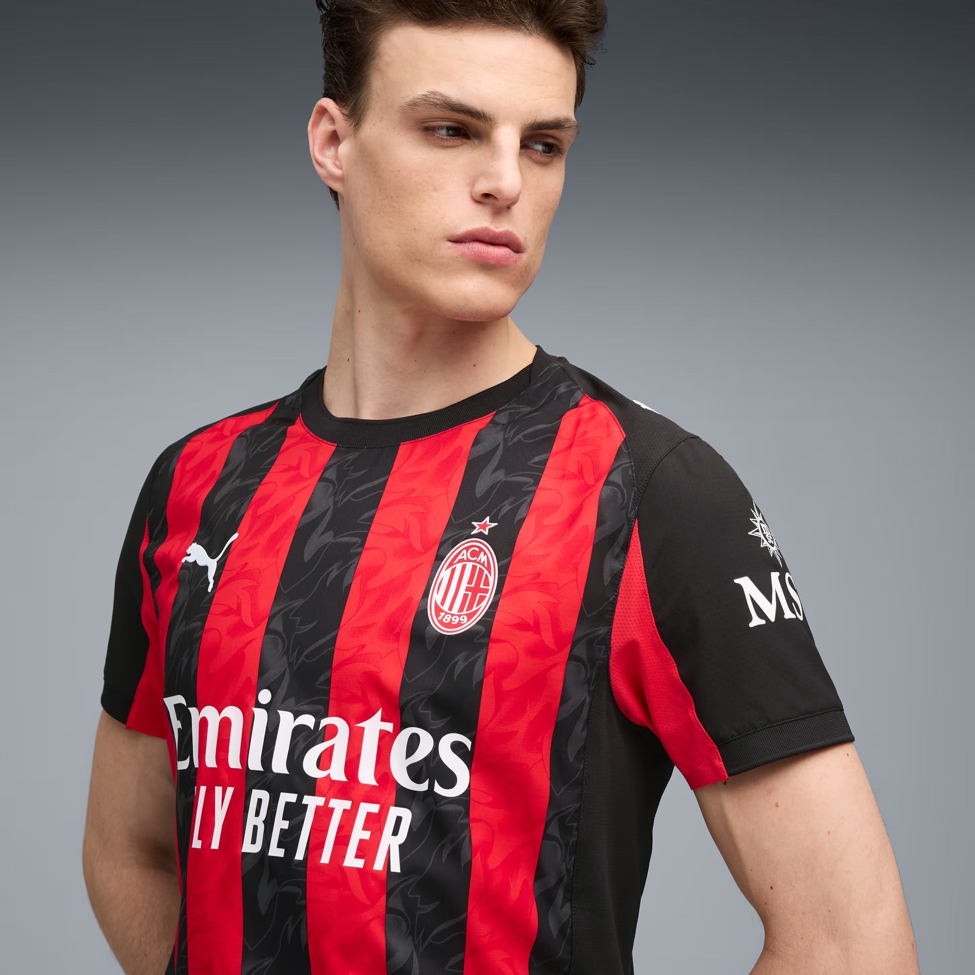 Puma Tomori Men's AC Milan Authentic Home Jersey 25/26 w/ Seria A Patch (Red/Black)