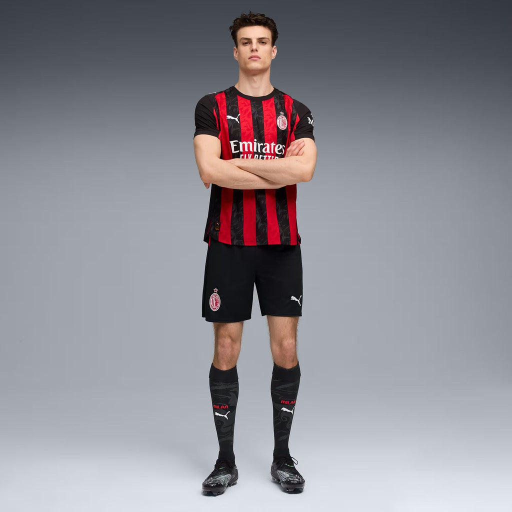 Puma Chukwueze Men's AC Milan Authentic Home Jersey 25/26 w/ Seria A Patch (Red/Black)