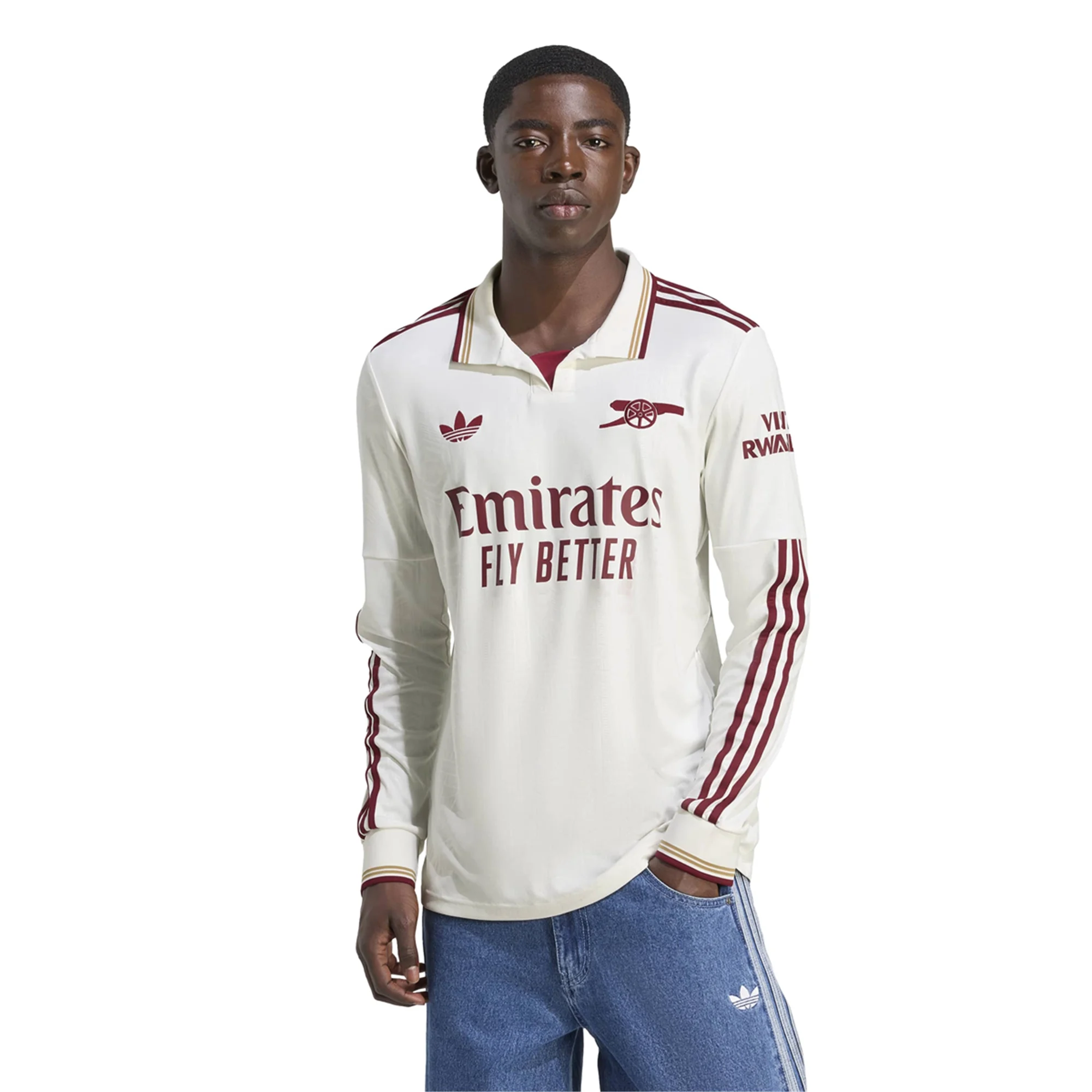 adidas Arsenal Bukayo Saka Third Long Sleeve Jersey w/ EPL + No Room For Racism 25/26 (White/Burgundy)