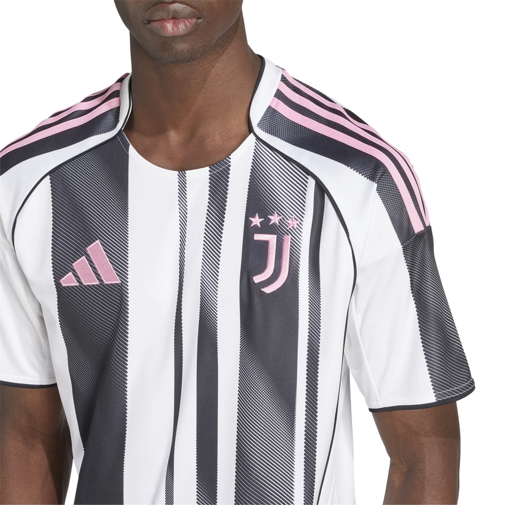 adidas Juventus Thuram Home Jersey w/ Champions League Patches 25/26 (White/Black/Pink)