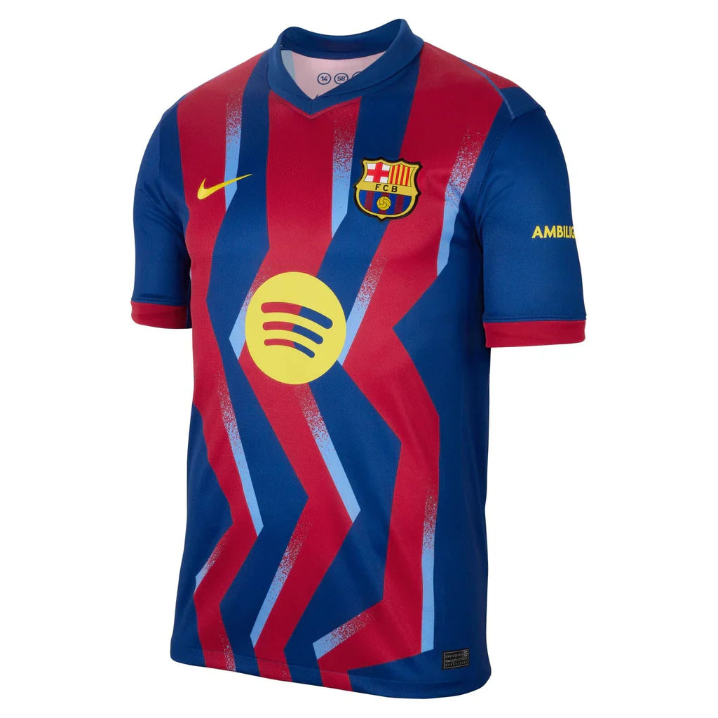 Nike Men's FC Barcelona Lamine Yamal 4th Jersey 25/26 w/ La Liga Patches (Blue/Red/Yellow)