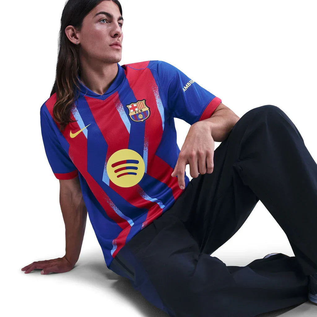 Nike Men's FC Barcelona Ferran 4th Jersey 25/26 w/ La Liga Patches (Blue/Red/Yellow)