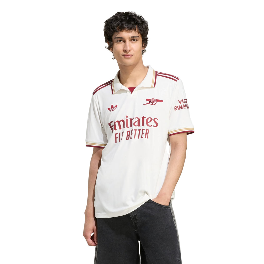 adidas Saliba Men's Arsenal FC Third Jersey 25/26 w/ NRFR + EPL Patches (White/Burgundy)