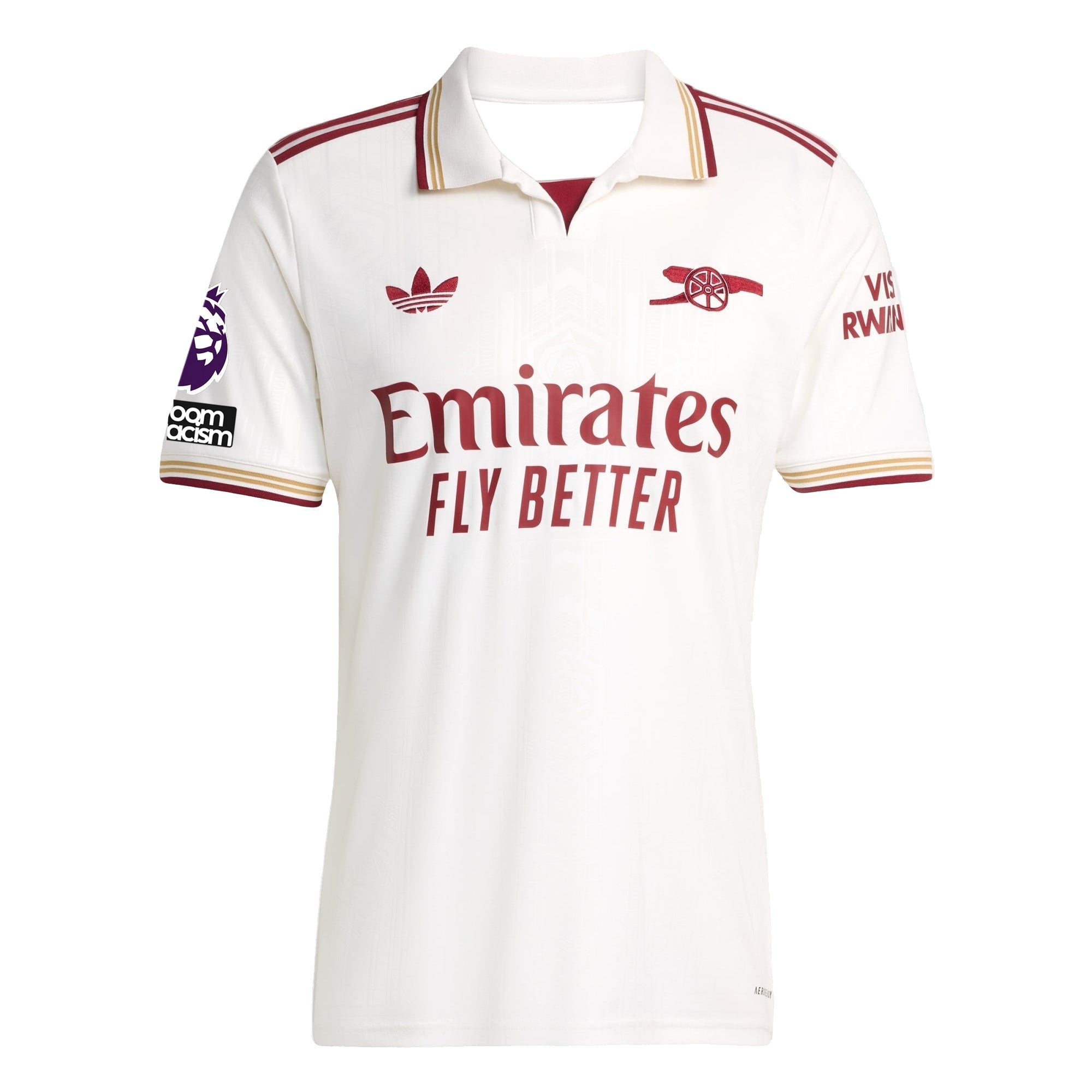 adidas Saliba Men's Arsenal FC Third Jersey 25/26 w/ NRFR + EPL Patches (White/Burgundy)