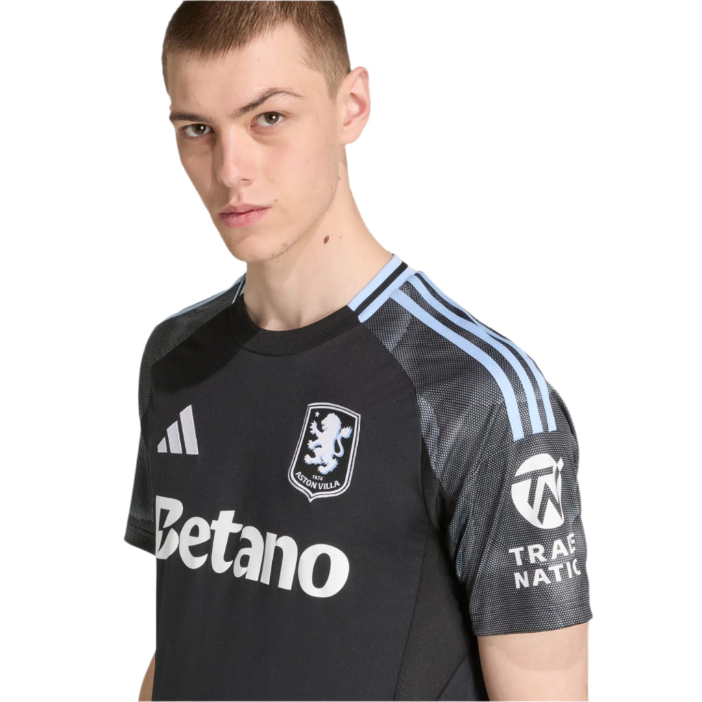 adidas Malen Men's Aston Villa 25/26 Away Jersey w/ EPL + NRFR Patches (Black/Global Blue)