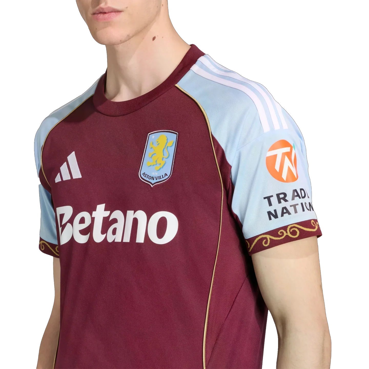 adidas Men's Aston Villa Home Jersey 25/26 w/ NRFR + EPL Patches (Maroon/Blue)