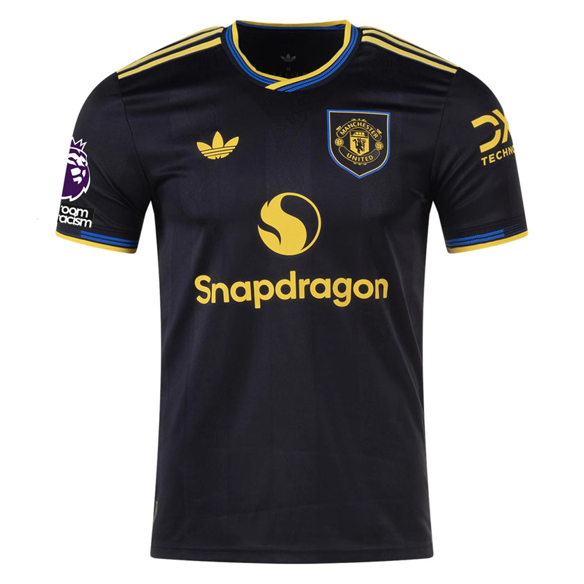 adidas Dalot Men's Manchester United Authentic Third Jersey 25/26 w/ NRFR + EPL Patches (Black)
