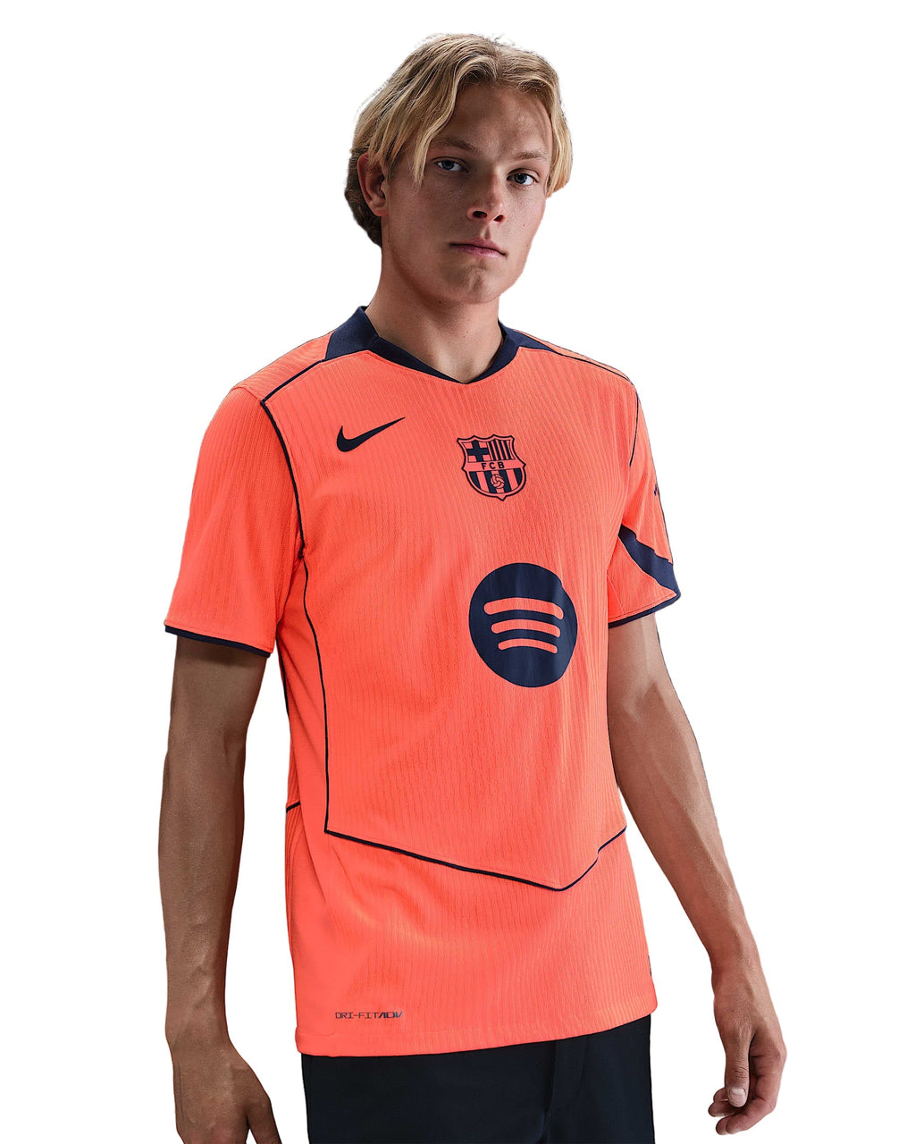 Nike Olmo FC Barcelona Third T90 Authentic Jersey 25/26 w/ Champions League Patches (Mango/Navy)