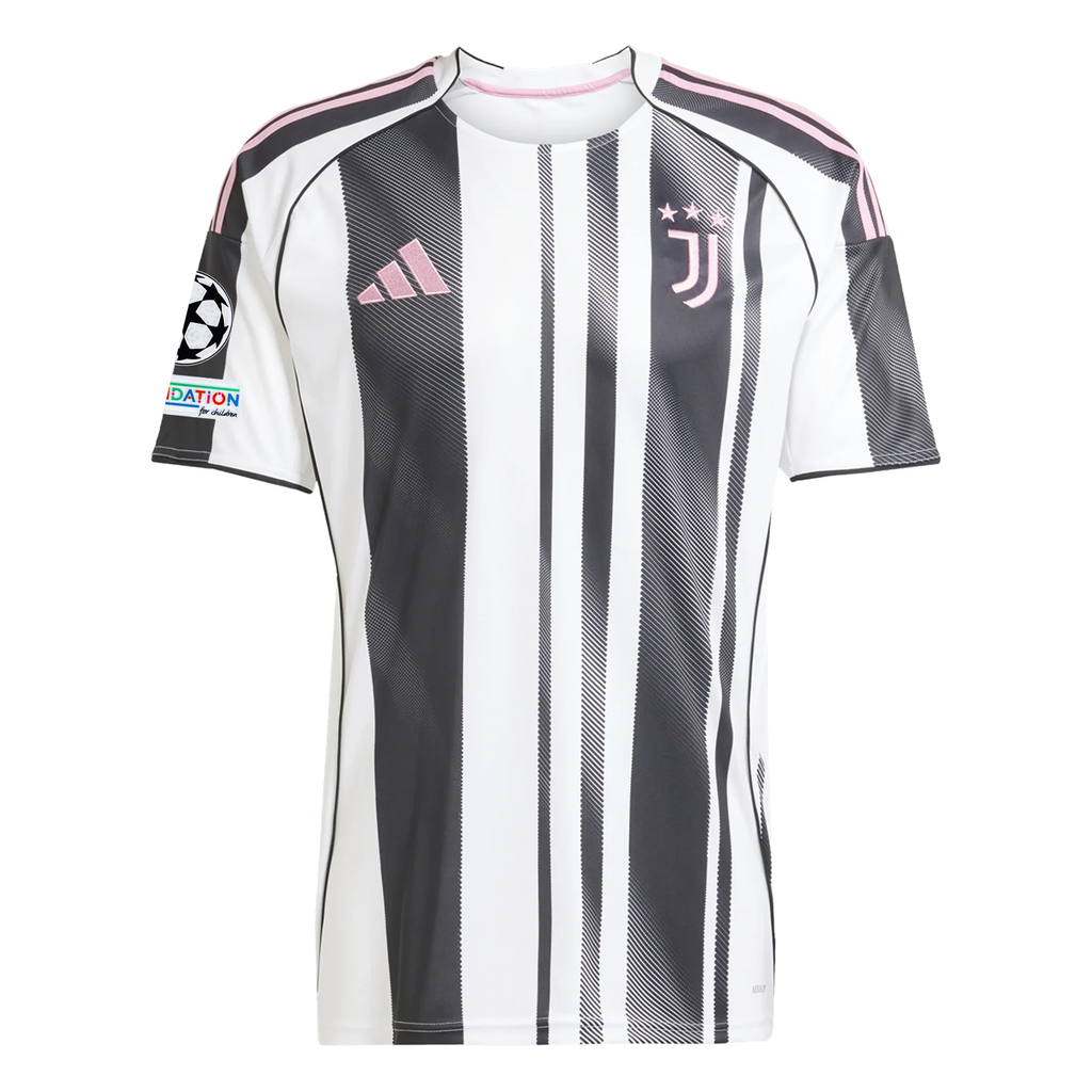 adidas Juventus Kostic Home Jersey w/ Champions League Patches 25/26 (White/Black/Pink)