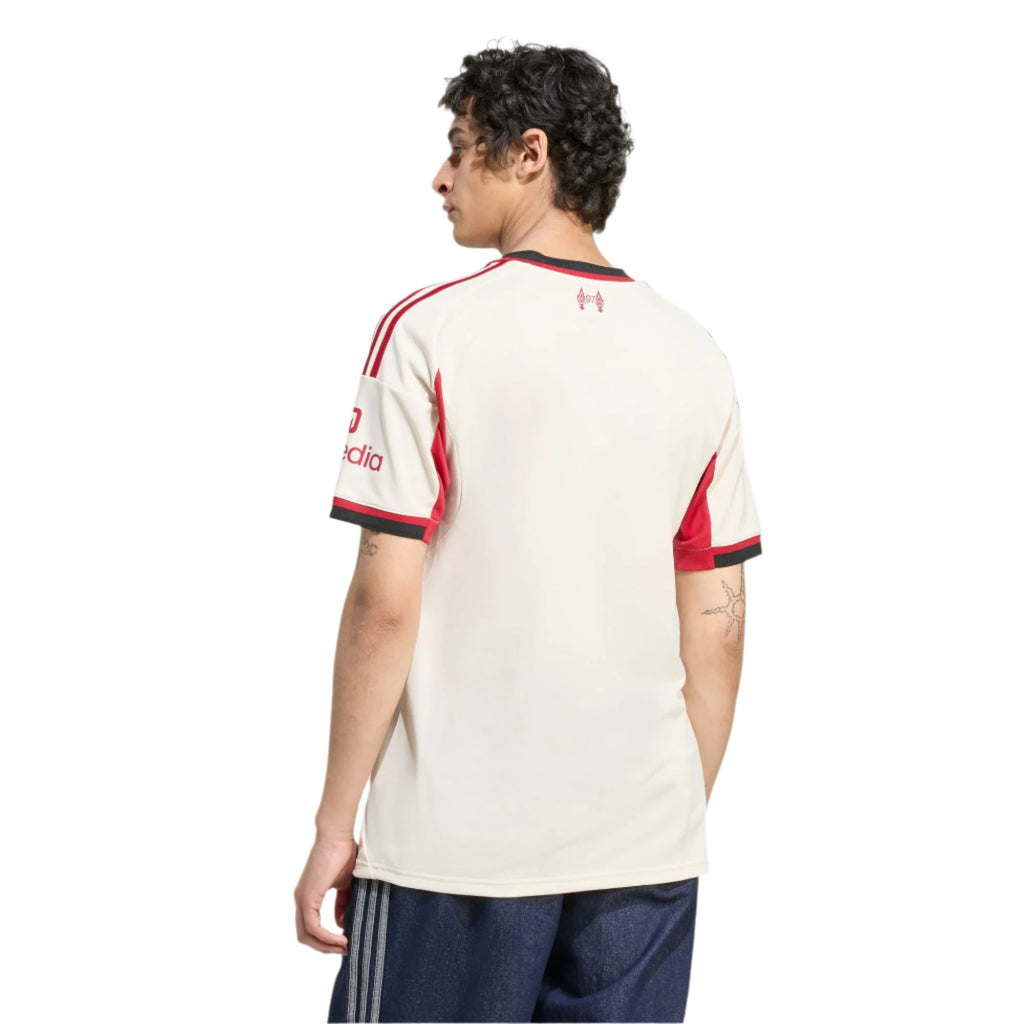 adidas Men's Liverpool Away Jersey w/ EPL Champions + No Room For Racism Patches 25/26 (Wonder White)