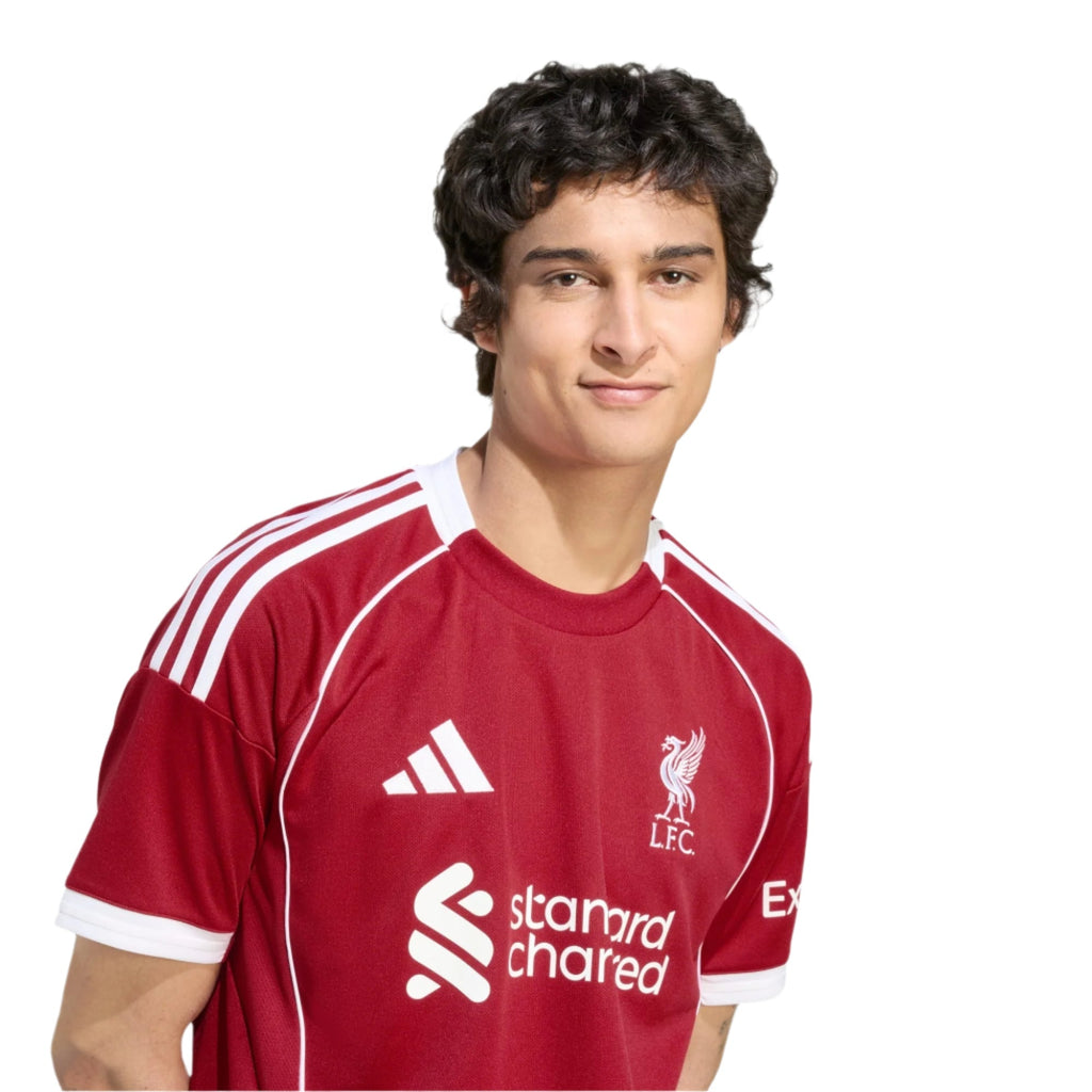 adidas Darwin Men's Liverpool Home Jersey 25/26 w/ NRFR + EPL Champions Patch (Strawberry Red)