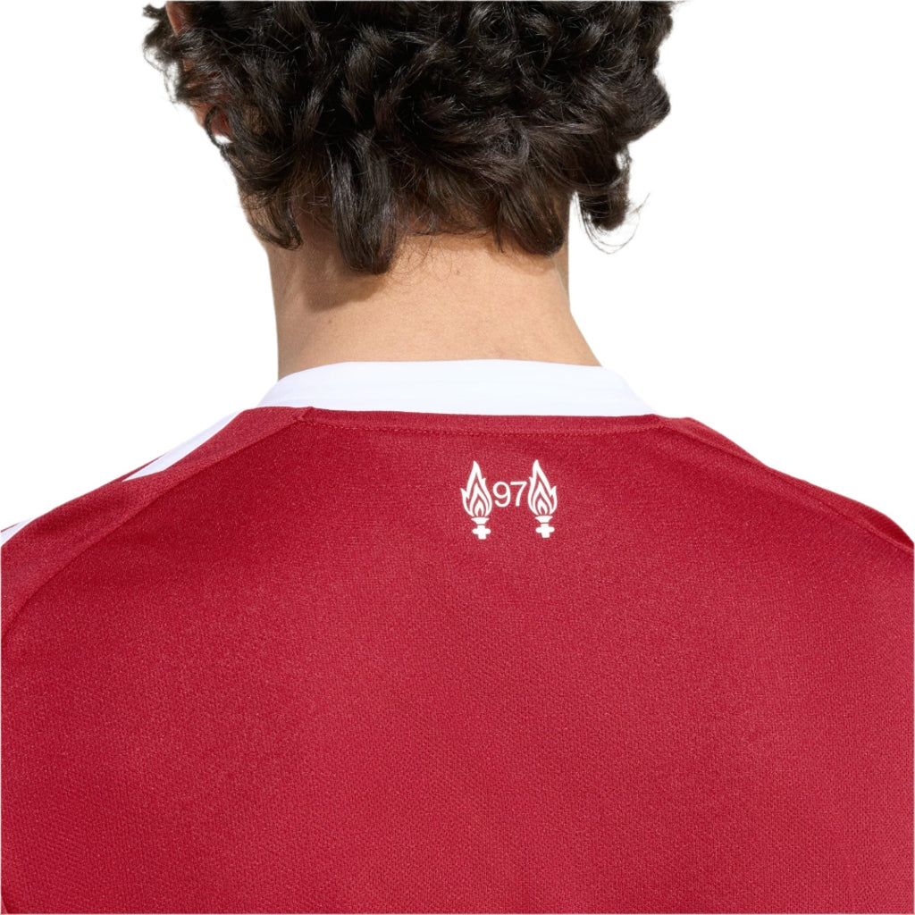 adidas Darwin Men's Liverpool Home Jersey 25/26 w/ NRFR + EPL Champions Patch (Strawberry Red)