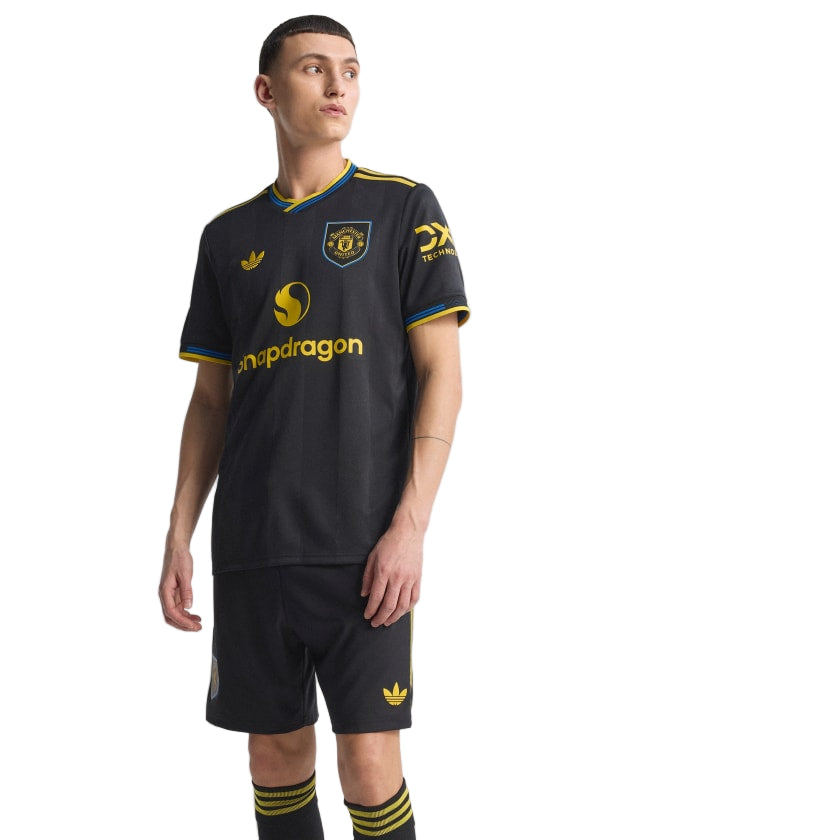 adidas Ugarte Men's Manchester United Authentic Third Jersey 25/26 w/ NRFR + EPL Patches (Black)