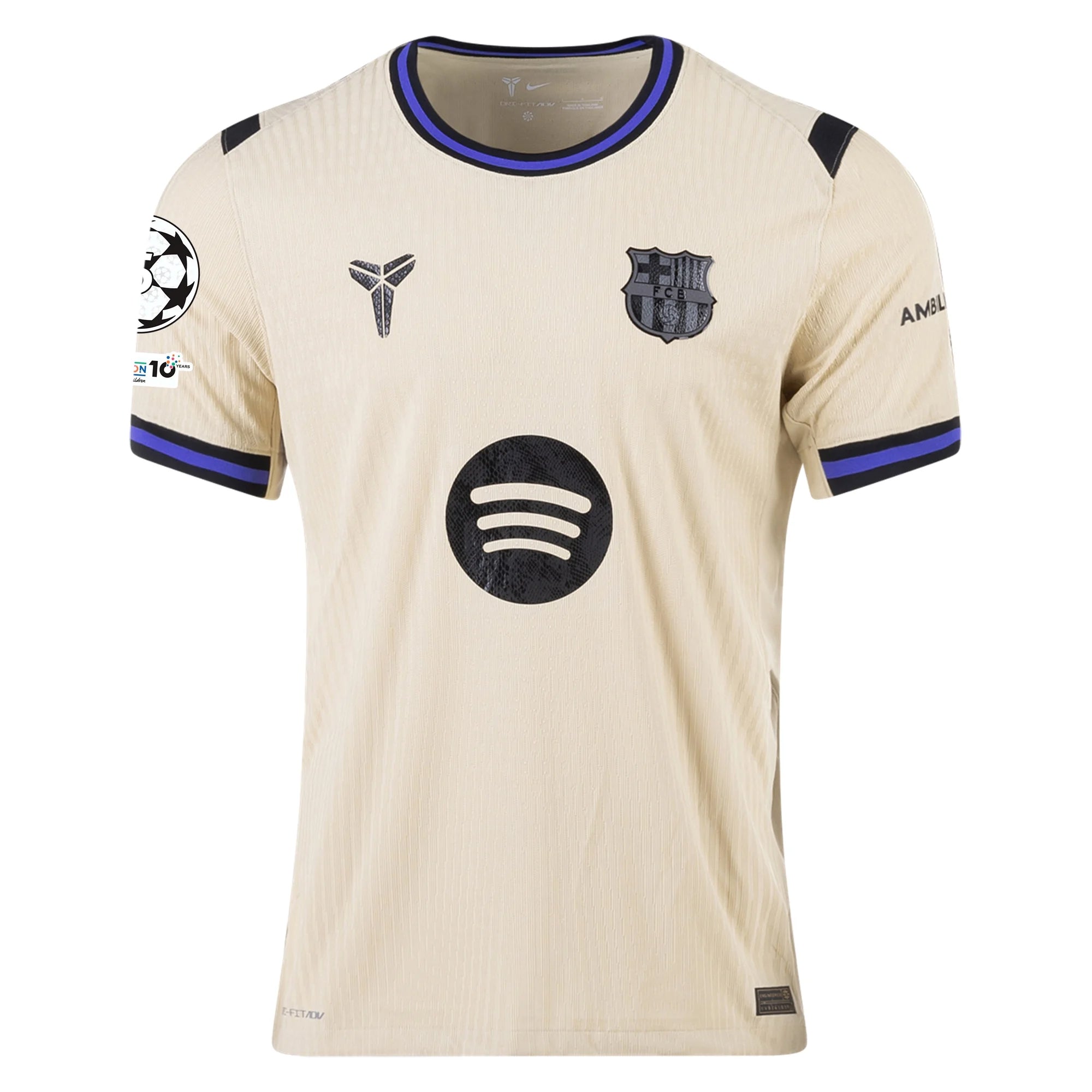 Nike Gavi Men's FC Barcelona Authentic Away Jersey w/ Champions League Patches (Team Gold/Persian Violet/Black)