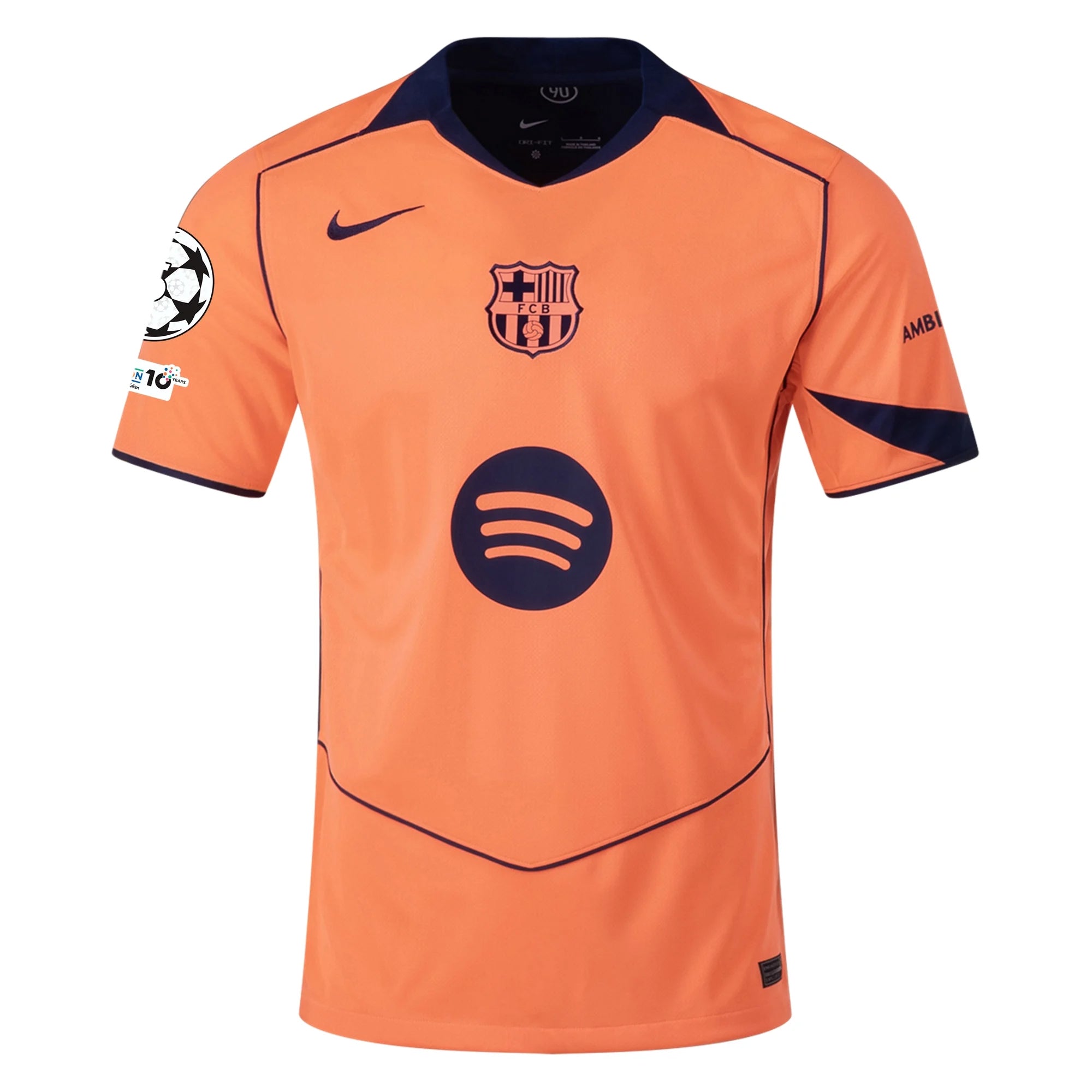 Nike Lamine Yamal FC Barcelona Third T90 Authentic Jersey 25/26 w/ Champions League Patches (Bright Mango/Midnight Navy)