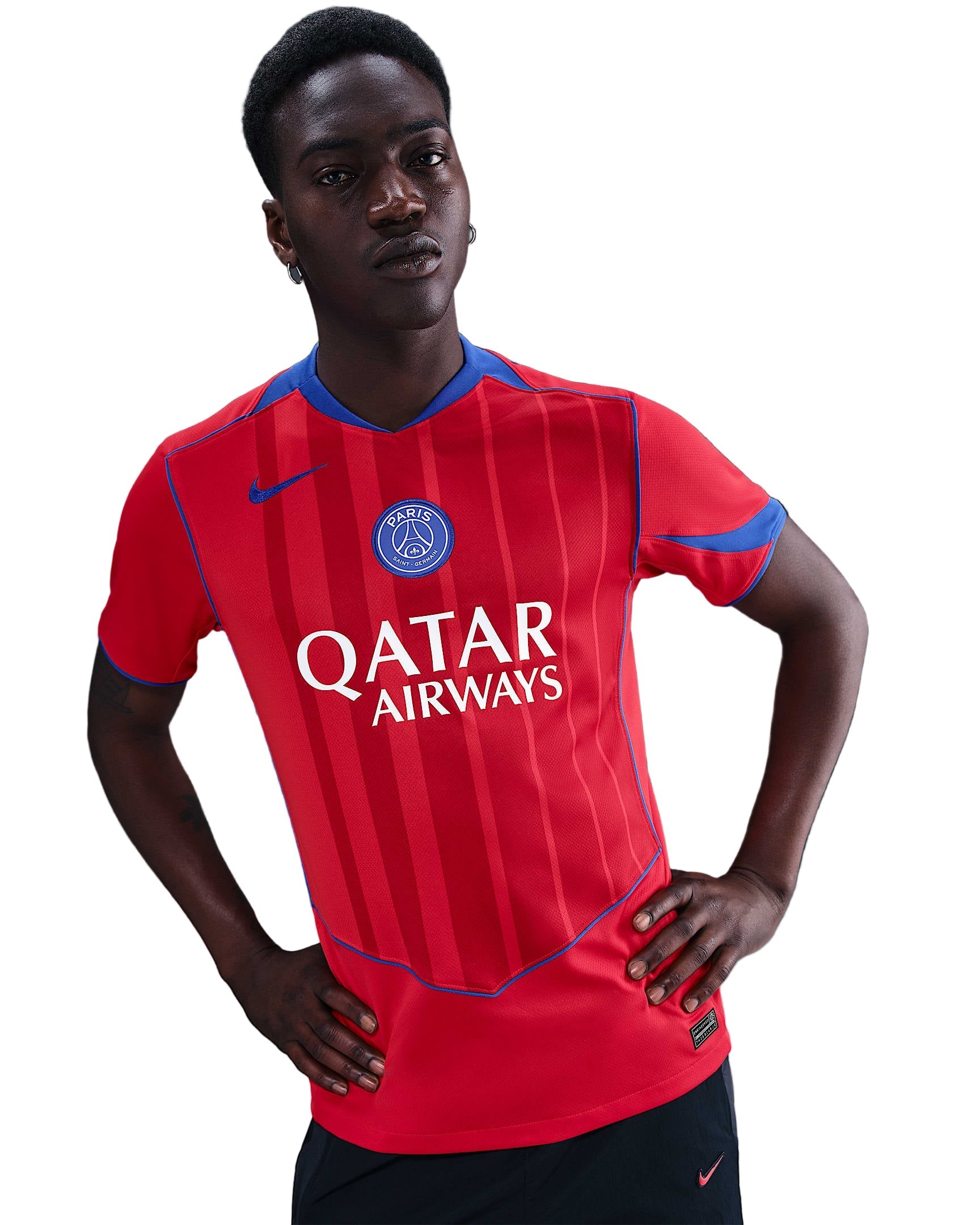 Nike Men's Paris Saint-Germain Vitinha T90 Third Jersey w/ Champions League Patches 25/26 (Sport Red/Hyper Royal)