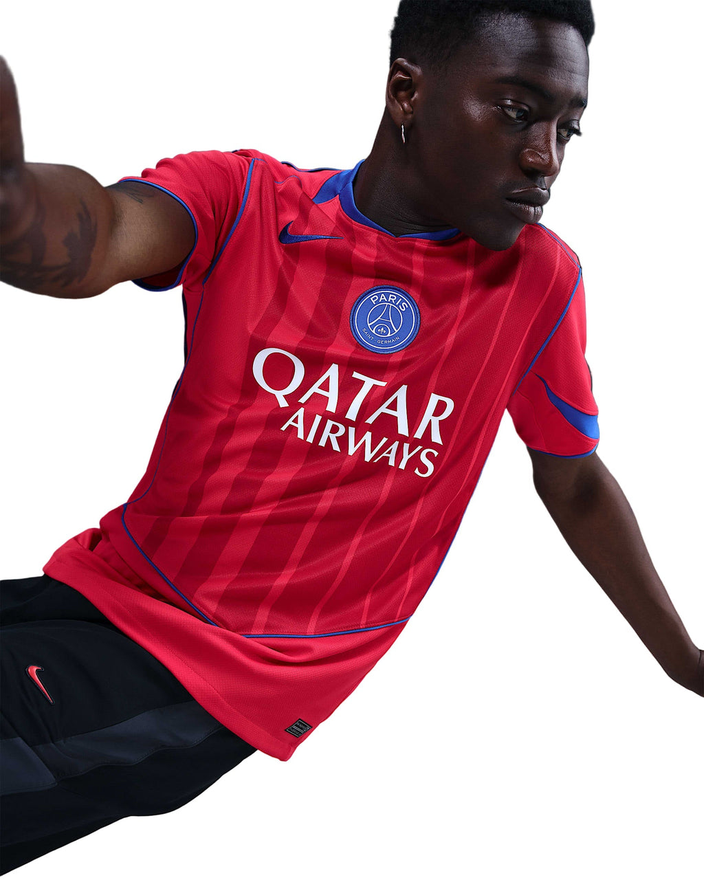 Nike Men's Paris Saint-Germain Archaf Hakimi T90 Third Jersey w/ Champions League Patches 25/26 (Sport Red/Hyper Royal)