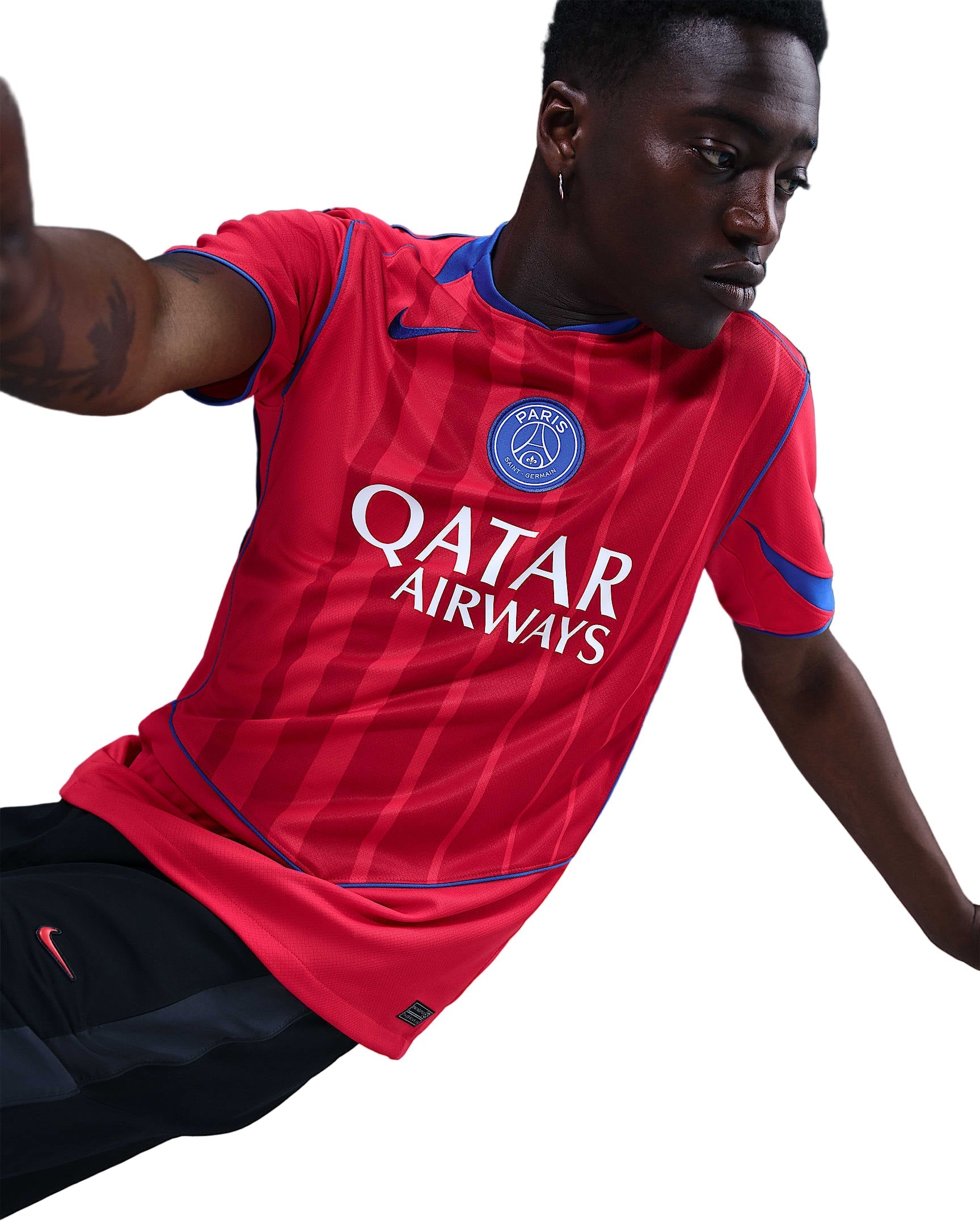 Nike Men's Paris Saint-Germain Archaf Hakimi T90 Third Jersey w/ Champions League Patches 25/26 (Sport Red/Hyper Royal)