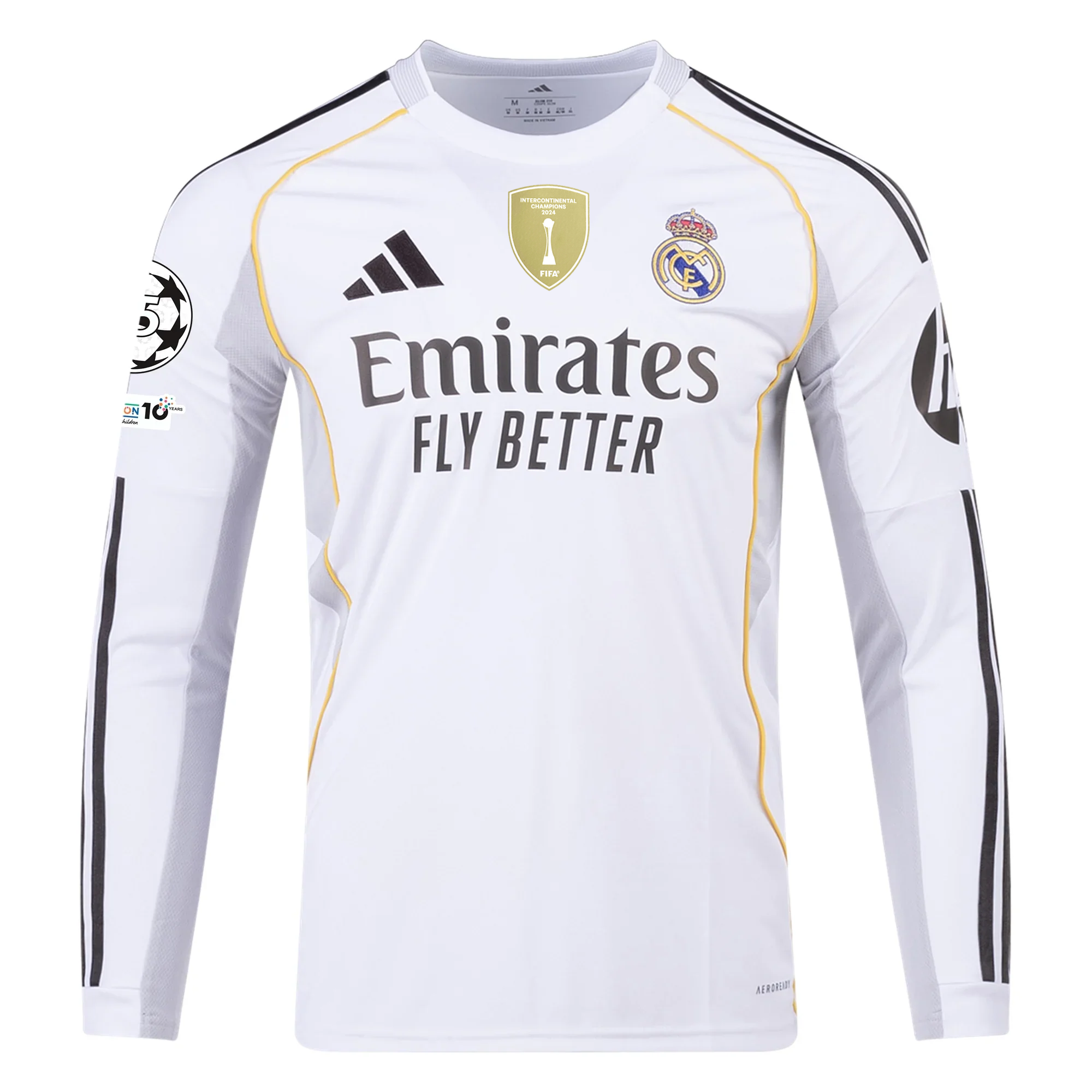 adidas Real Madrid Trent Long Sleeve Home Jersey w/ Intercontinental + Champions League Patches 25/26 (White)