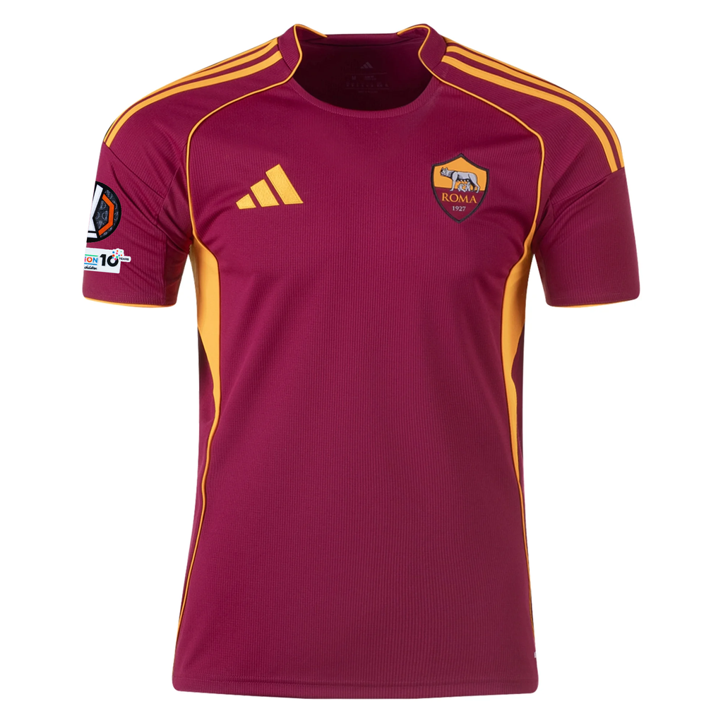 adidas Men's Roma Devyne Rensch Home Jersey w/ Europa League Patches 25/26 (Burgundy)
