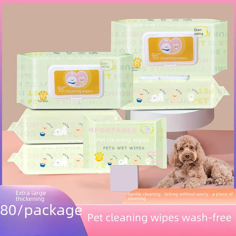 Hypoallergenic Pet Wipes for Cats & Dogs - Tear Stain Remover, No-Rinse Body Cleaning & Odor Control （80-Ply）