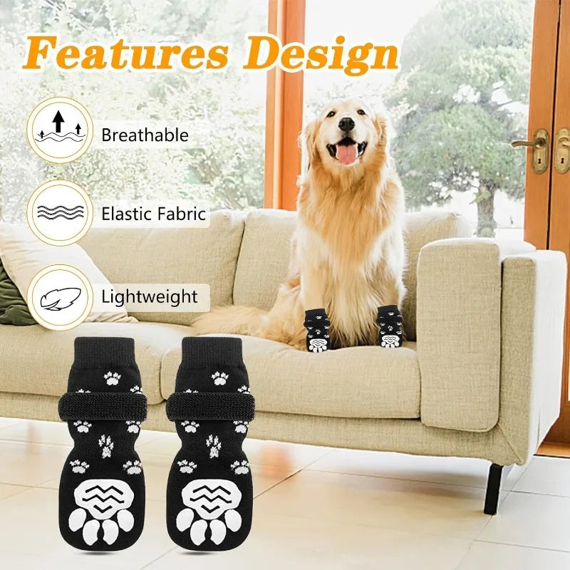 LETVIA Indoor Anti-Slip Dog Socks Pet Paw Protector Dog Grip Sock Adjustable Velcro Pet Stocking Wrap for Small Medium Large Dog