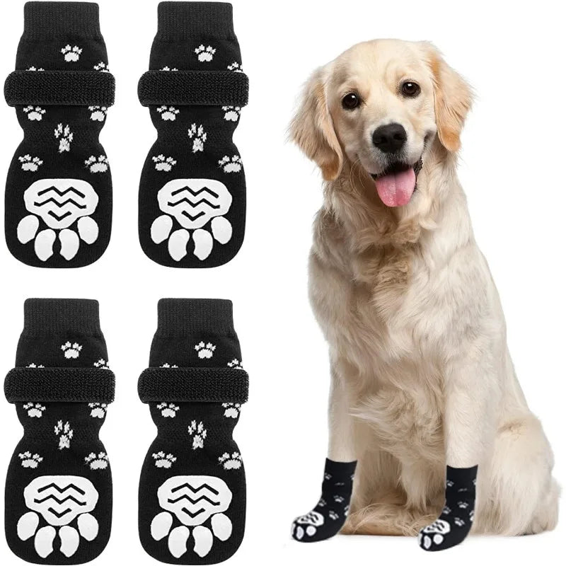 LETVIA Indoor Anti-Slip Dog Socks Pet Paw Protector Dog Grip Sock Adjustable Velcro Pet Stocking Wrap for Small Medium Large Dog