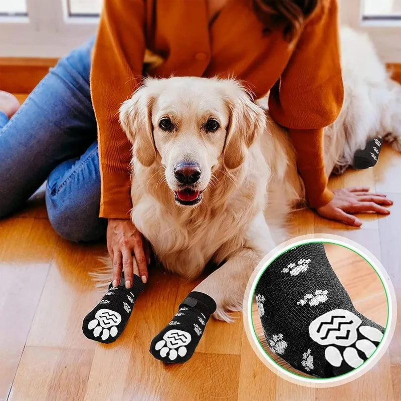 LETVIA Indoor Anti-Slip Dog Socks Pet Paw Protector Dog Grip Sock Adjustable Velcro Pet Stocking Wrap for Small Medium Large Dog