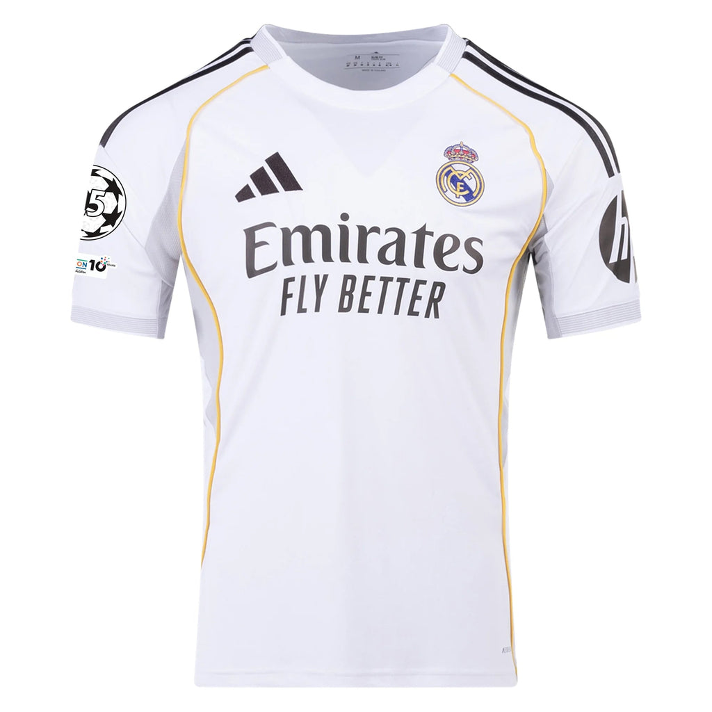 adidas Vini Junior Real Madrid 25/26 Home Jersey w/ Champions League Patches (White)