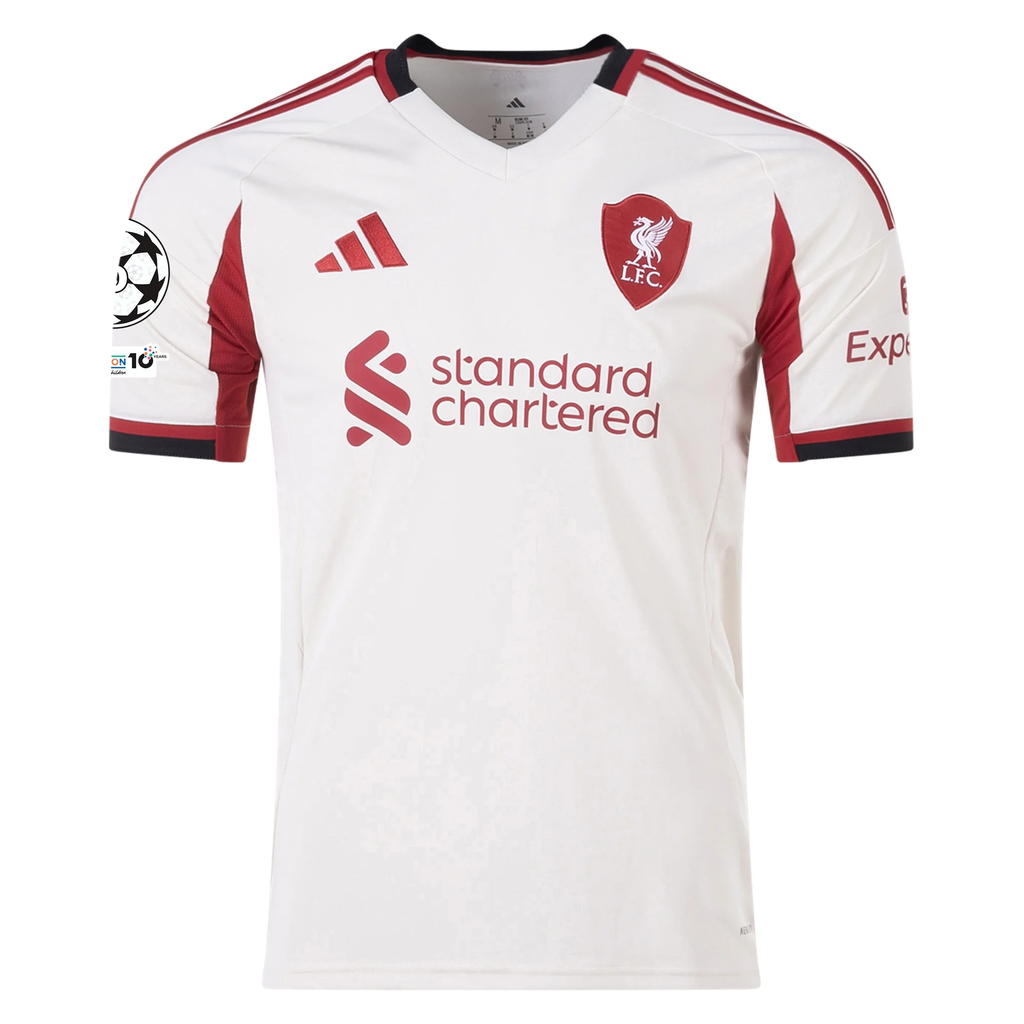 adidas Men's Liverpool Ibrahima Konaté Away Jersey w/ Champions League Patches 25/26 (Wonder White)
