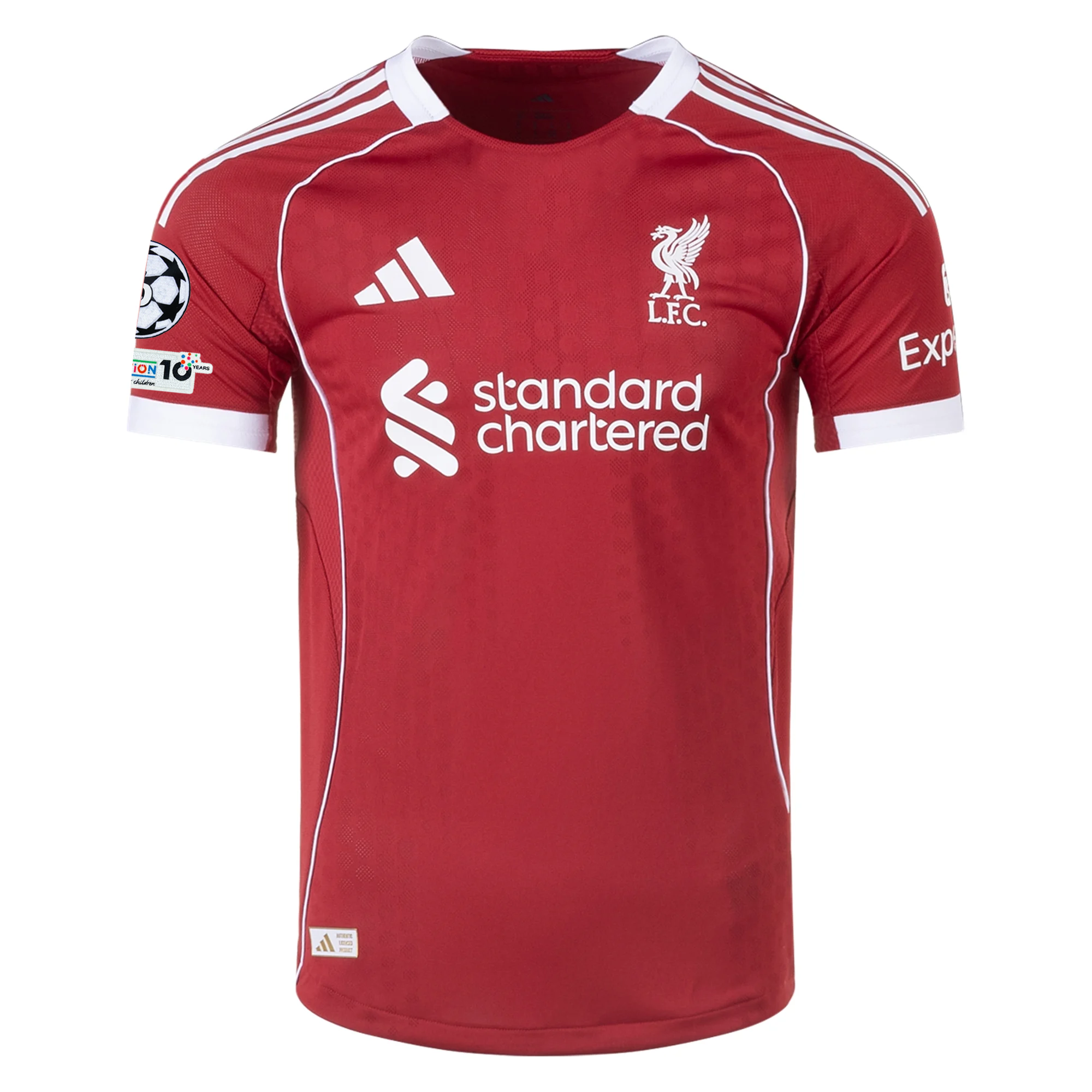 adidas Men's Liverpool FC Authentic Gomez Home Jersey 25/26 w/ Champions League Patches (Strawberry Red)