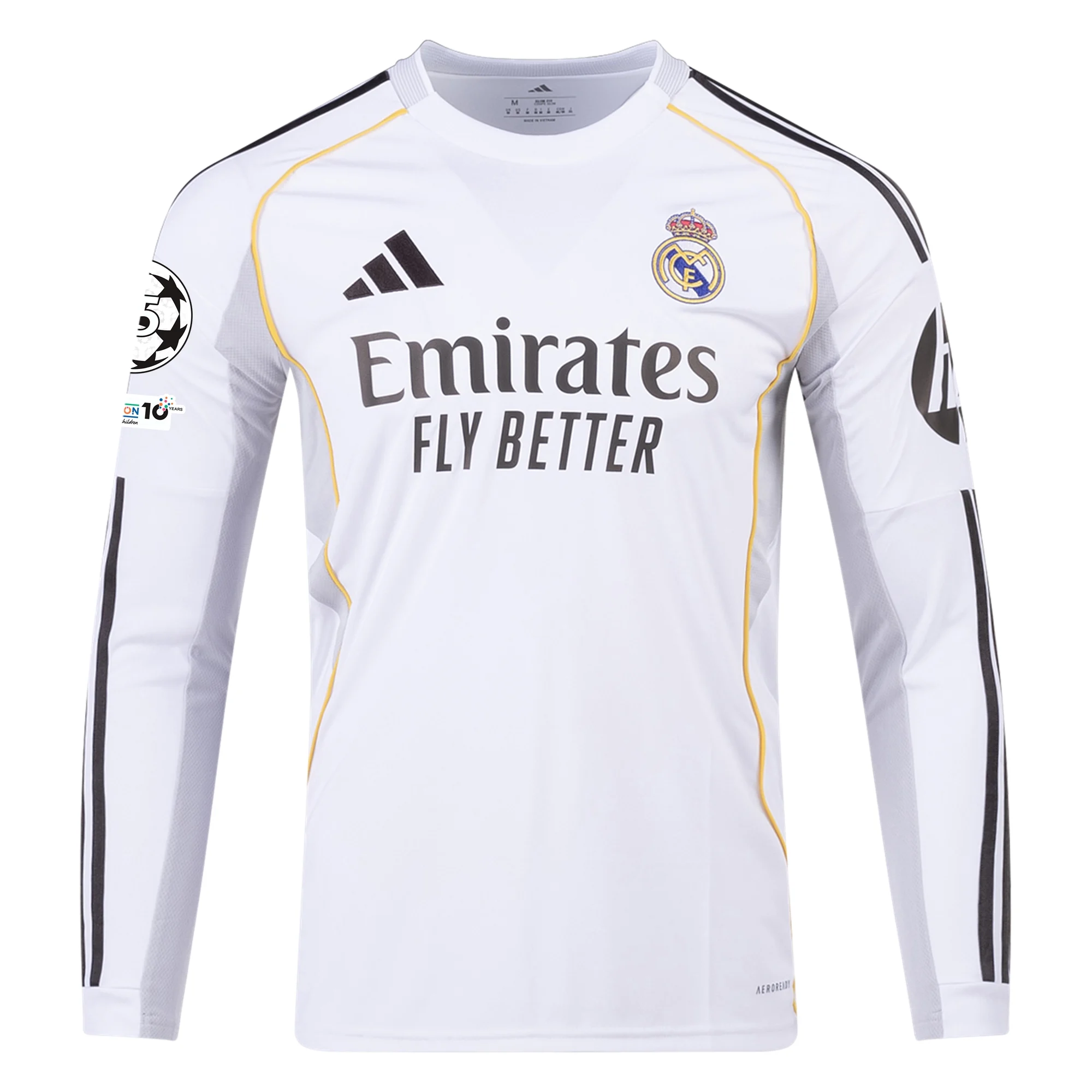 adidas Real Madrid Lucas V. Long Sleeve Home Jersey w/ Champions League Patches 25/26 (White)