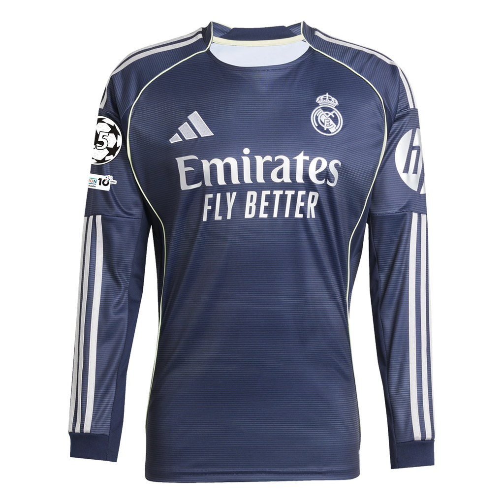 adidas Real Madrid Alaba Long Sleeve Away Jersey w/ Champions League Patches 25/26 (Legend Ink)