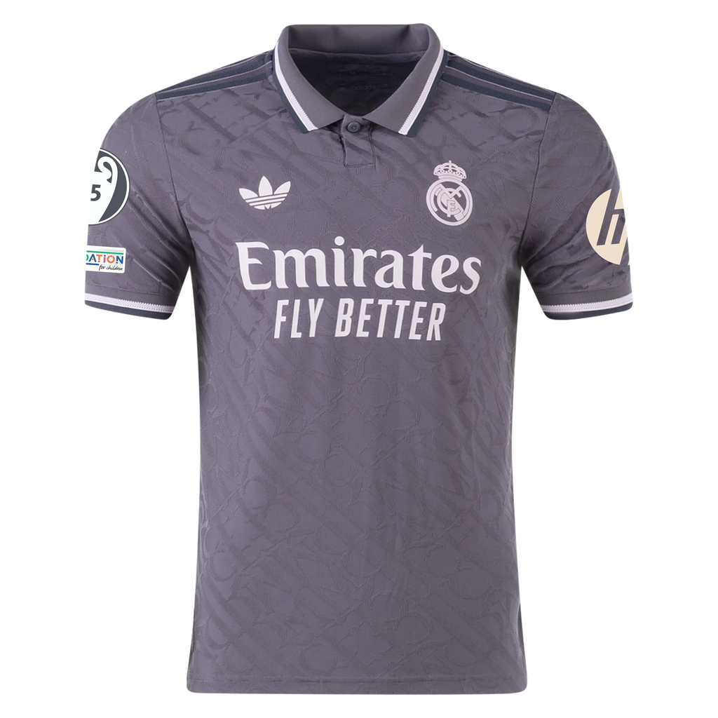 adidas Men's Real Madrid Authentic Luka Modric Third Jersey w/ Champions League Patches 24/25 (Charcoal)