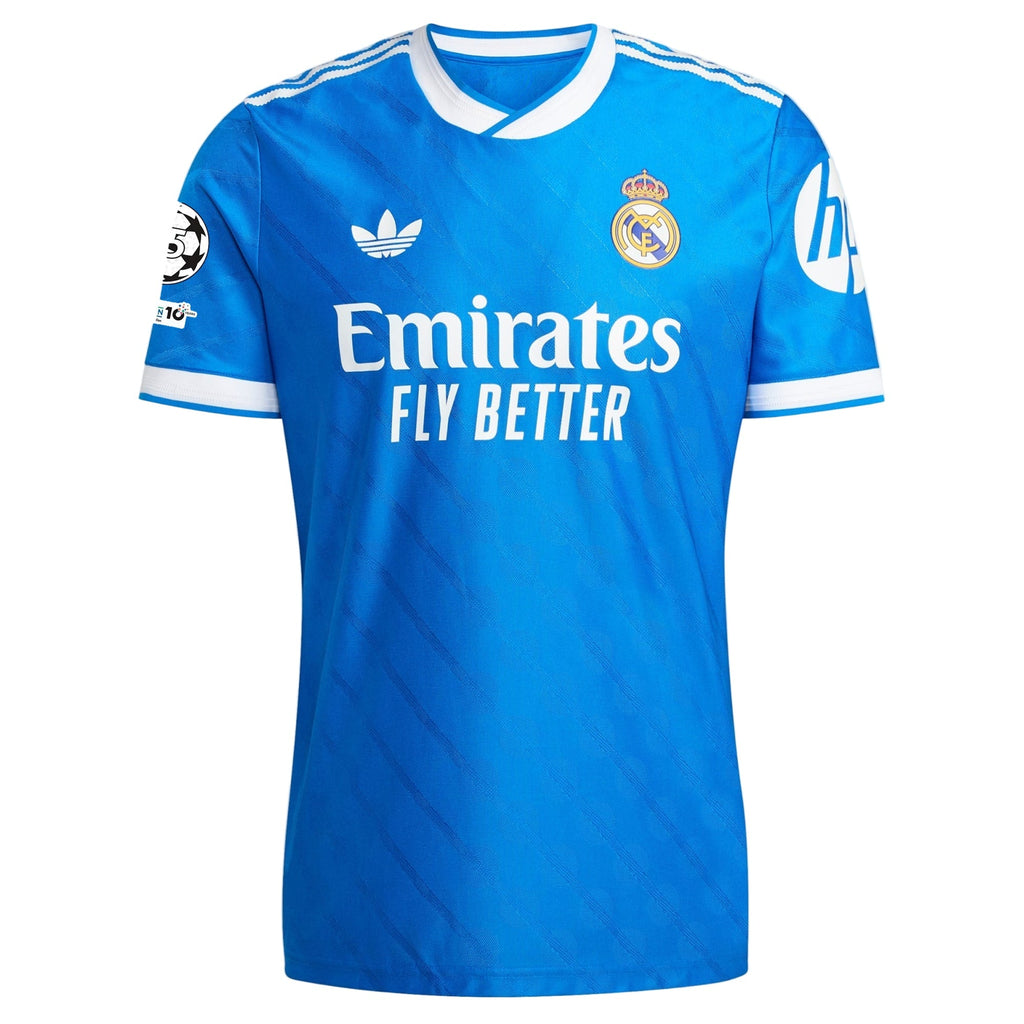 adidas Men's Rodrygo Real Madrid 25/26 Authentic Third Jersey w/ Champions League Patches (Blue)